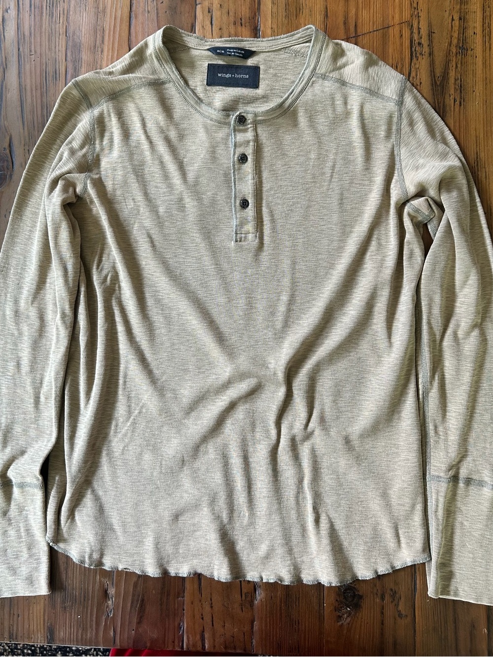 Wings + Horns Men's Long-Sleeve Henley Shirt in Olive